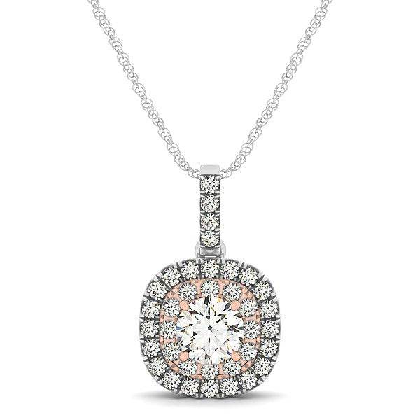 14k White And Rose Gold Cushion Shape Halo Diamond Pendant (1/2 cttw) - Sable Gold