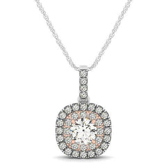 14k White And Rose Gold Cushion Shape Halo Diamond Pendant (1/2 cttw) - Sable Gold