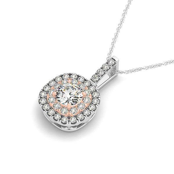 14k White And Rose Gold Cushion Shape Halo Diamond Pendant (1/2 cttw) - Sable Gold