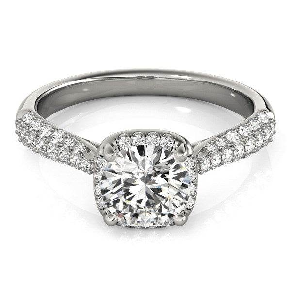 14k White Gold Halo Graduated Pave Shank Diamond Engagement Ring (1 1/3 cttw) - Sable Gold