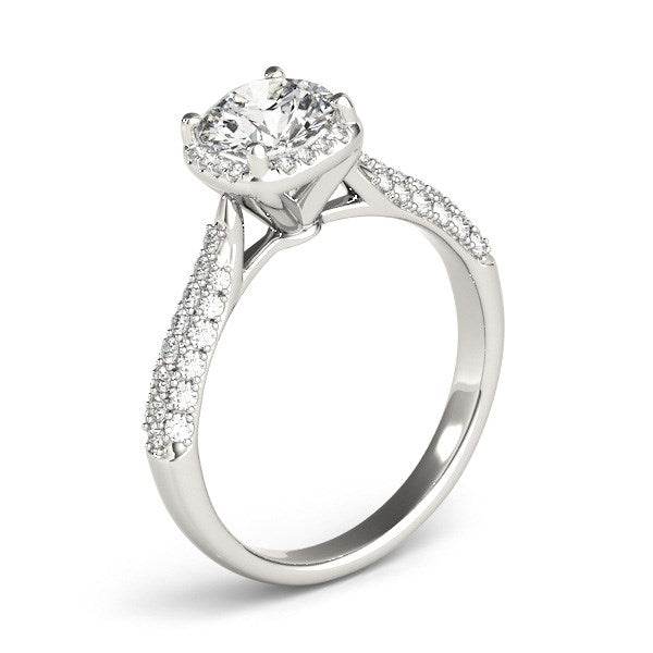 14k White Gold Halo Graduated Pave Shank Diamond Engagement Ring (1 1/3 cttw) - Sable Gold