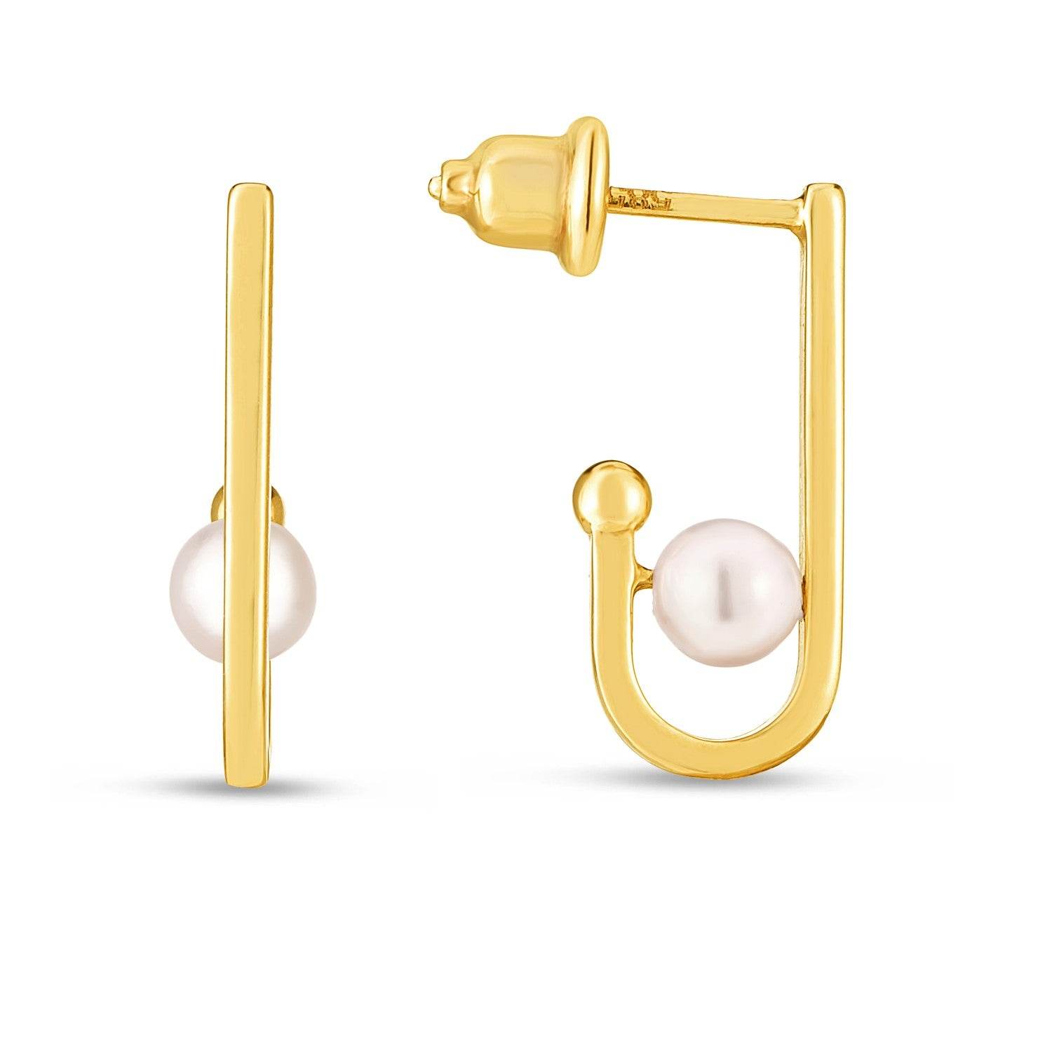 14k Yellow Gold J Hoop Pearl Earrings - Sable Gold