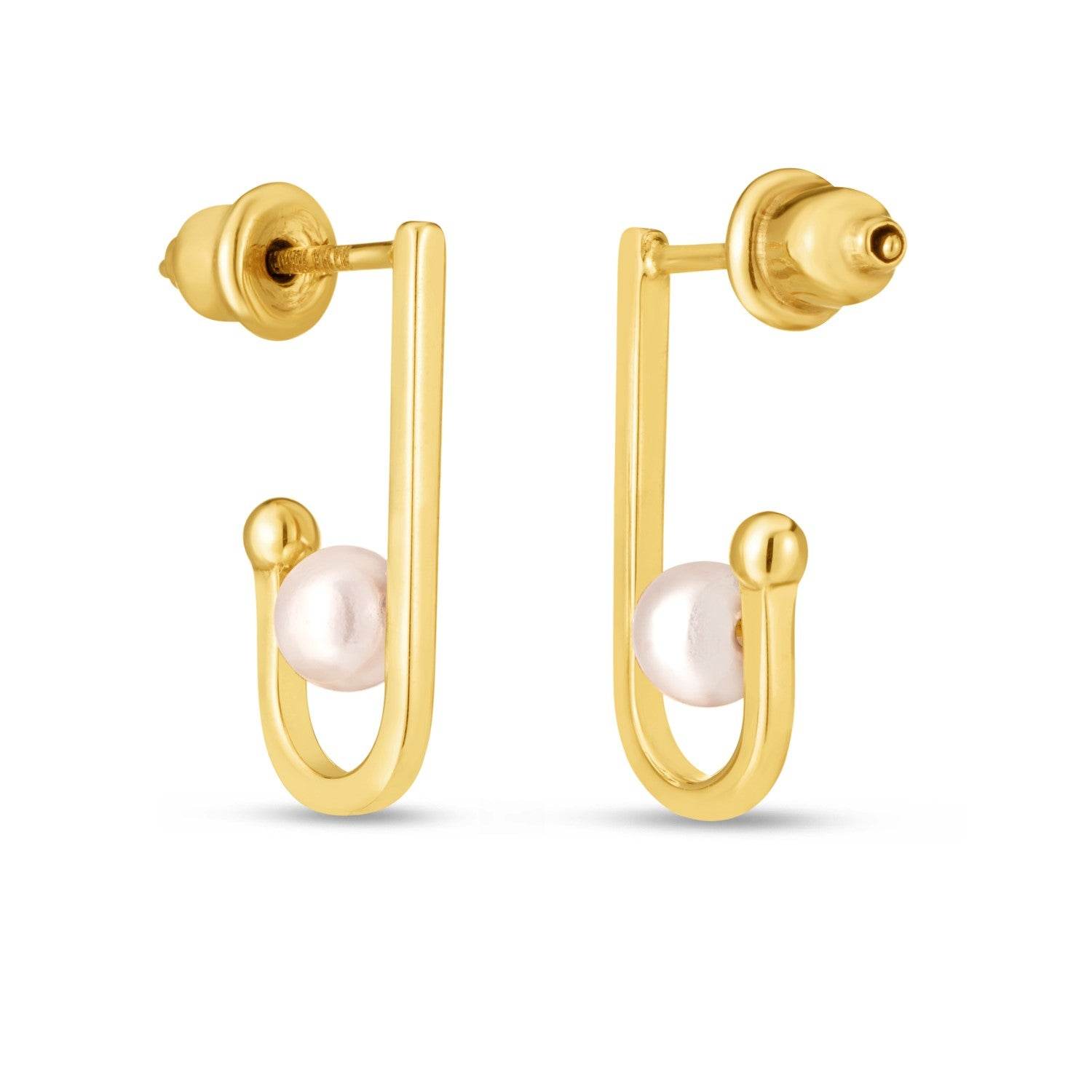 14k Yellow Gold J Hoop Pearl Earrings - Sable Gold