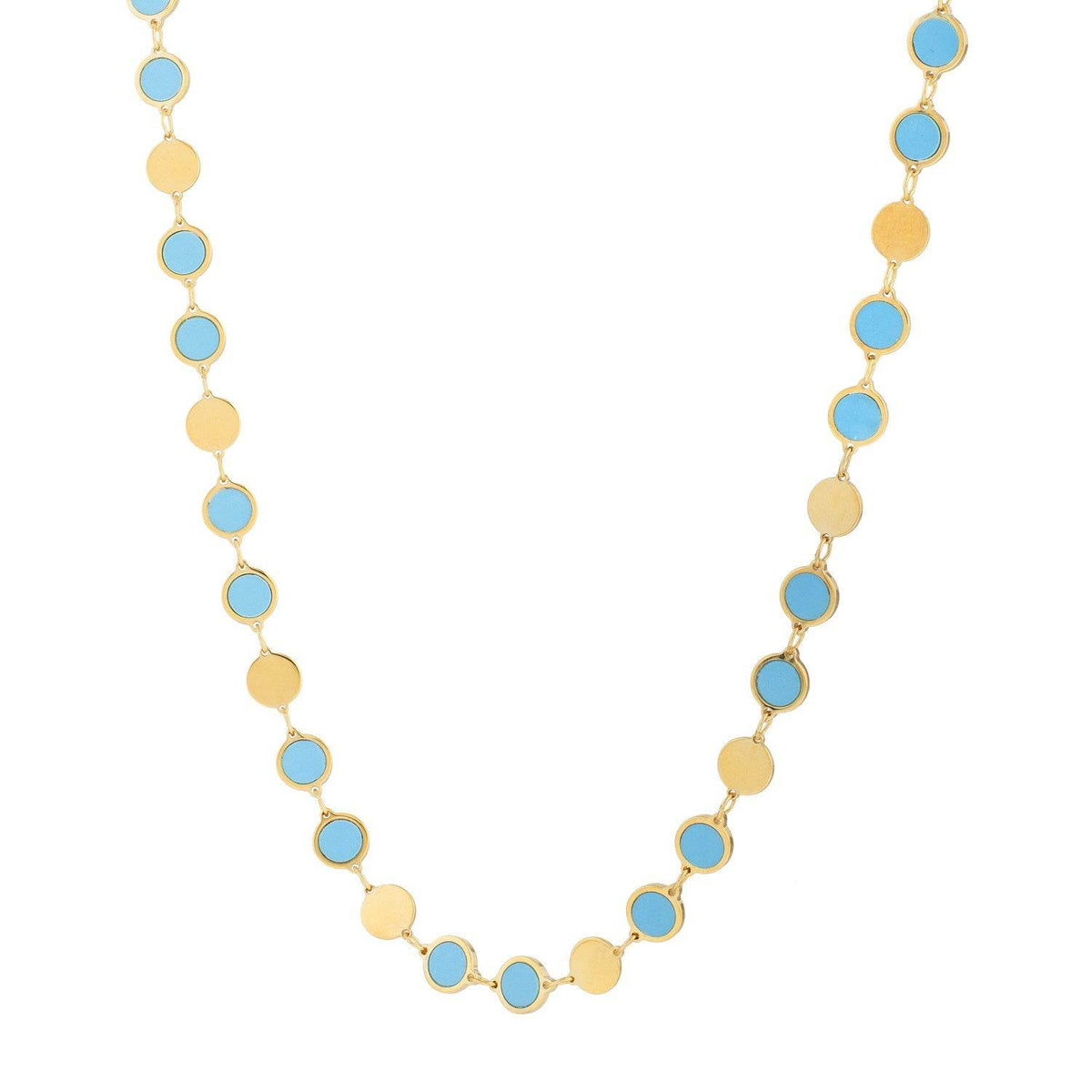 14k Yellow Gold Turquoise Geometric Mirror Gem Chain Necklace (5.00 mm) - Sable Gold