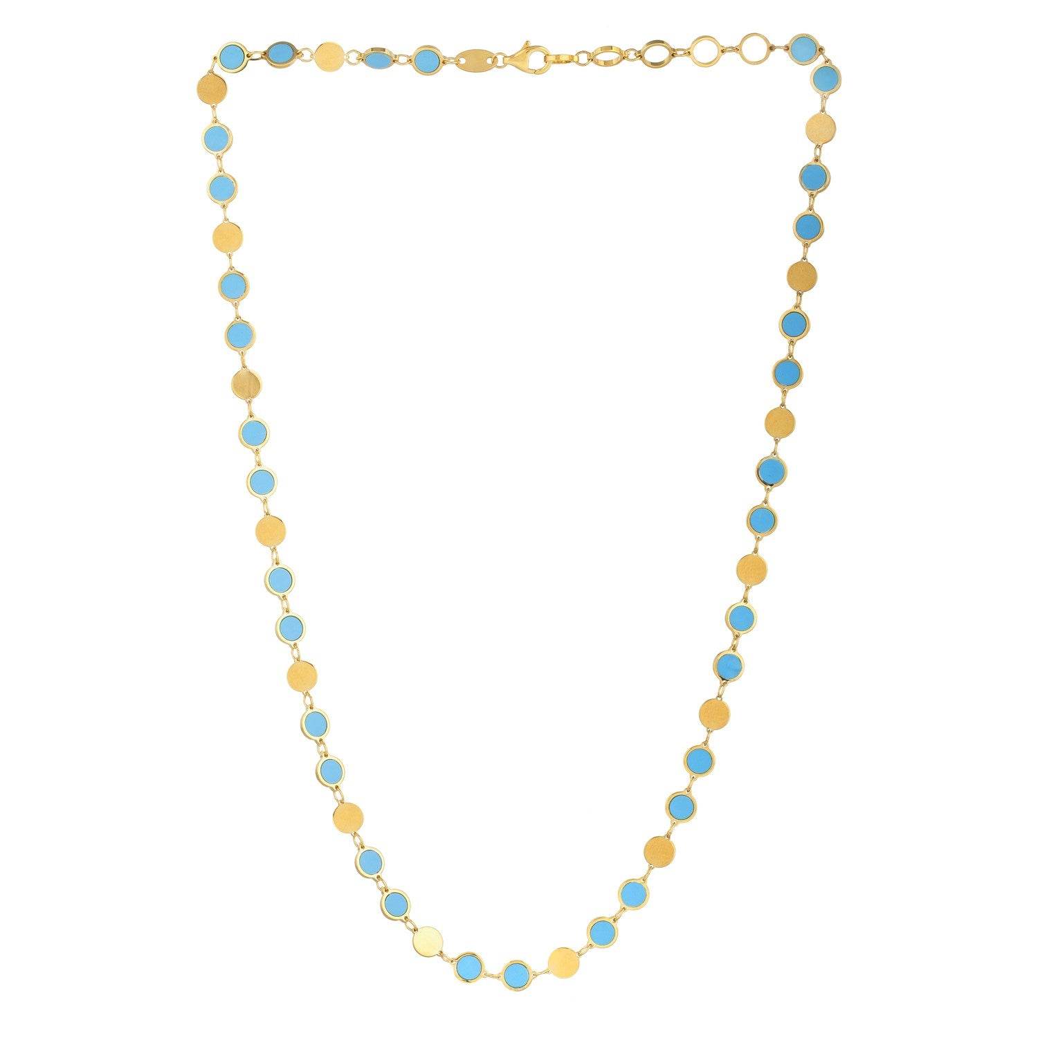 14k Yellow Gold Turquoise Geometric Mirror Gem Chain Necklace (5.00 mm) - Sable Gold