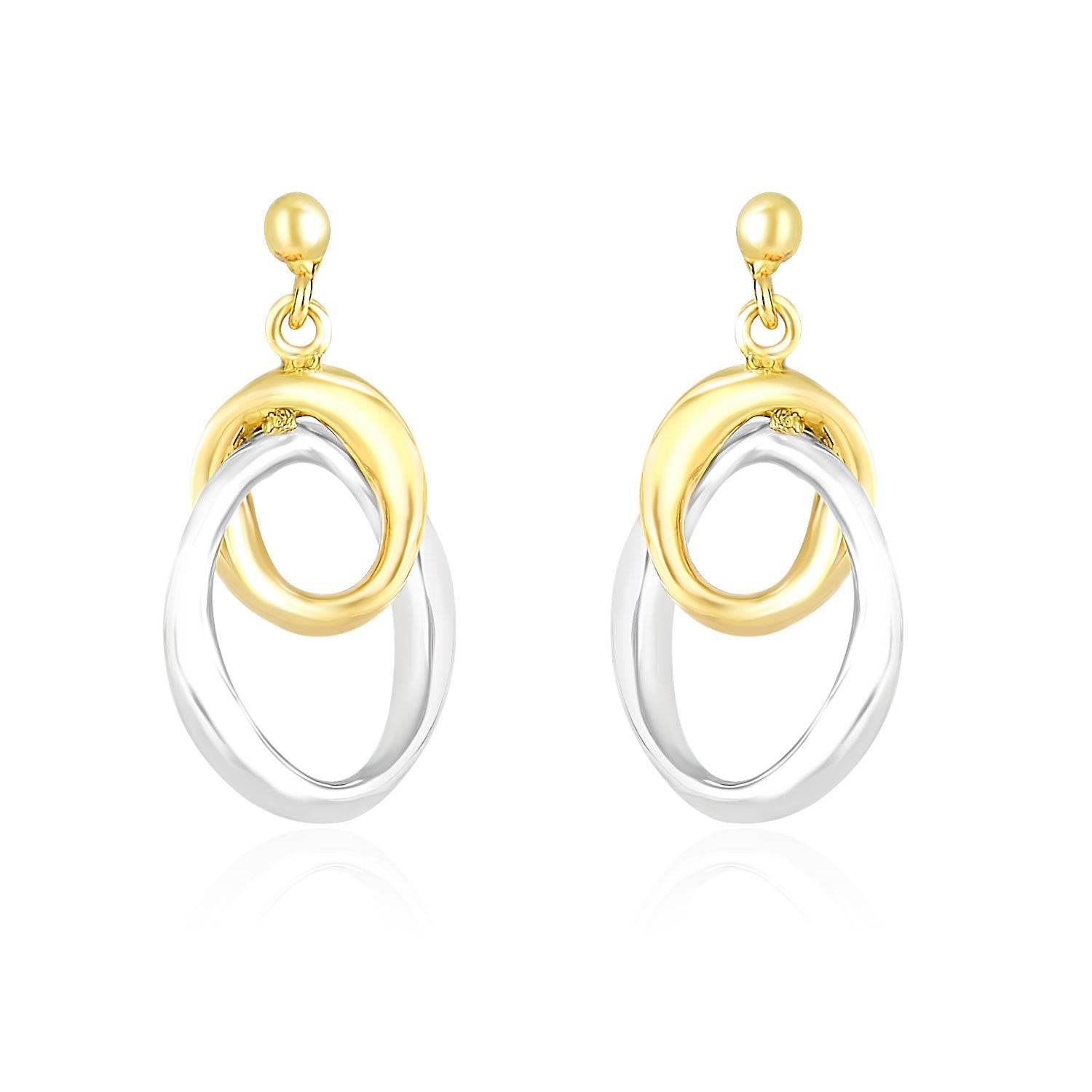 14k Two-Tone Gold Drop Earrings with Interlaced Oval Sections - Sable Gold