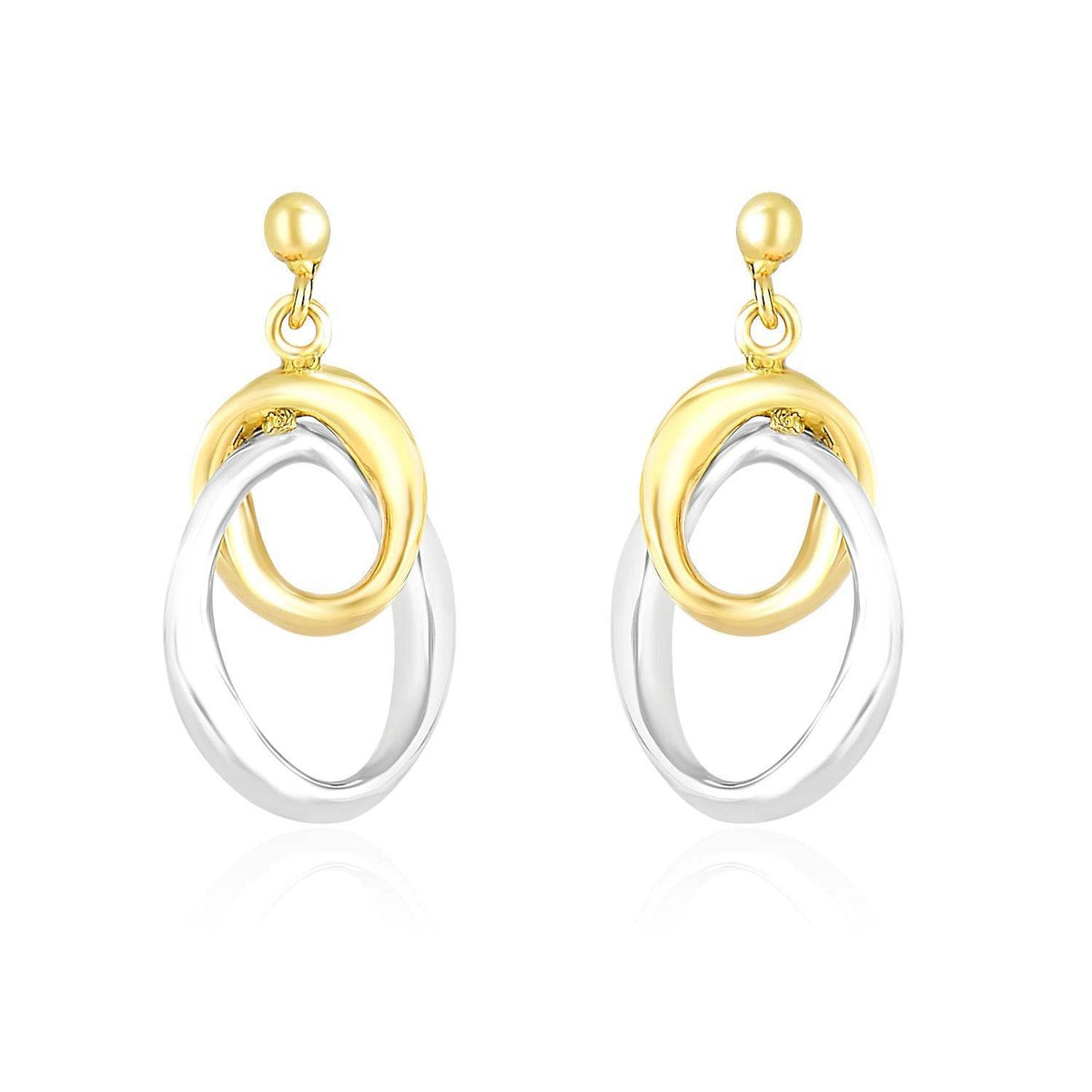 14k Two-Tone Gold Drop Earrings with Interlaced Oval Sections - Sable Gold