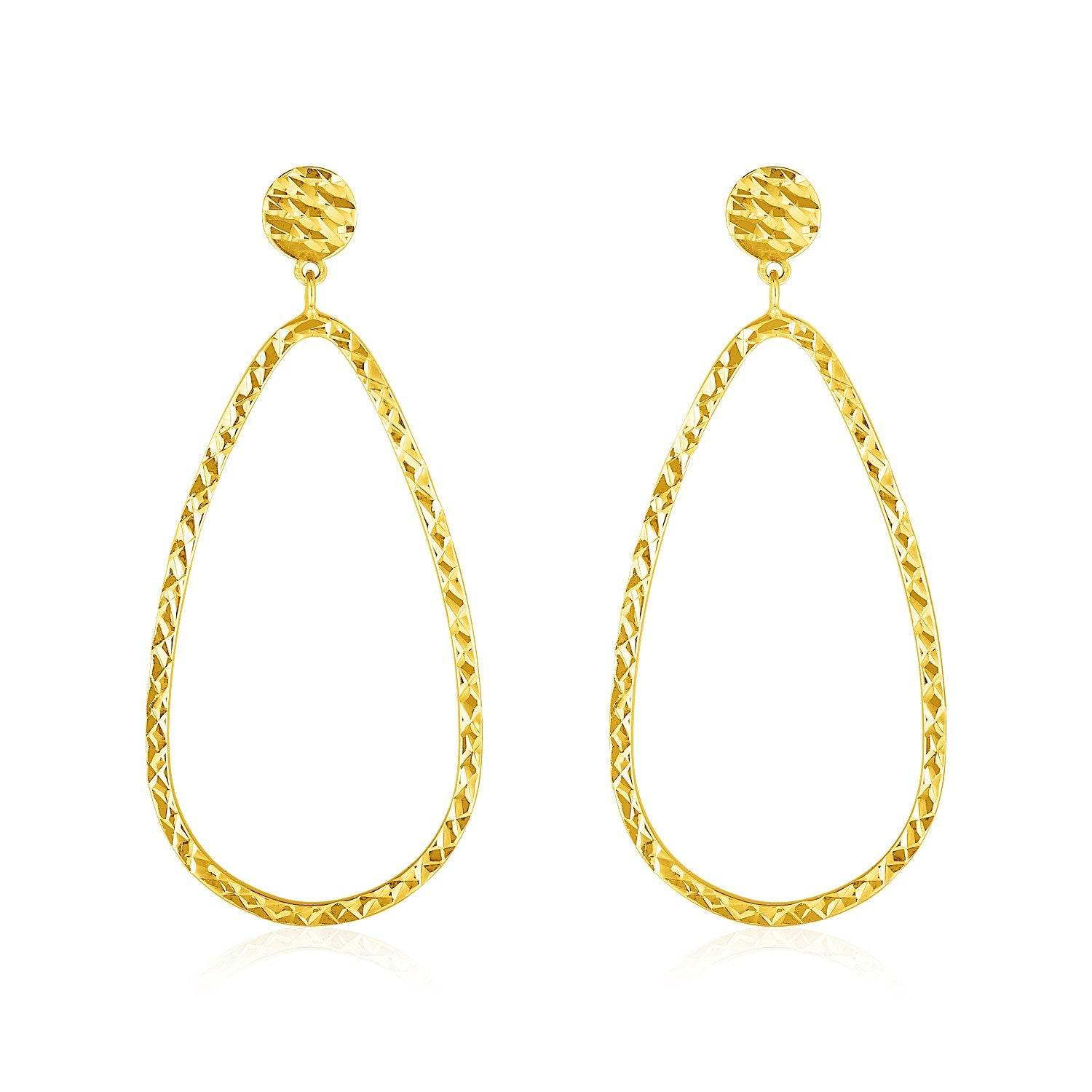 14k Yellow Gold Textured Teardrop Motif Post Earrings - Sable Gold