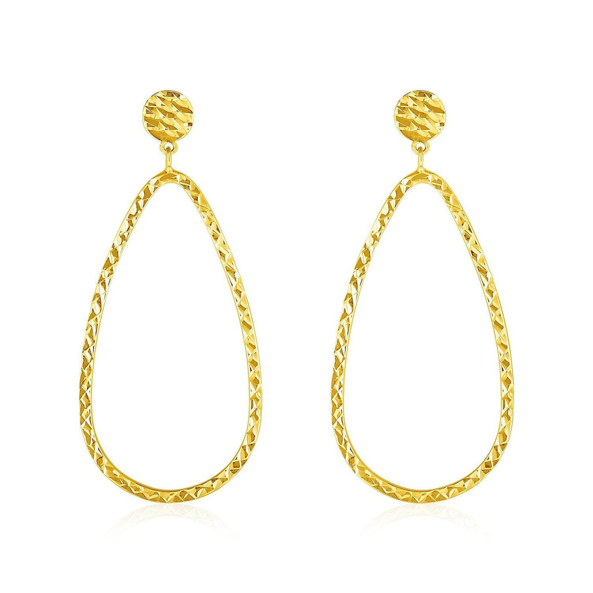 14k Yellow Gold Textured Teardrop Motif Post Earrings - Sable Gold