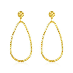 14k Yellow Gold Textured Teardrop Motif Post Earrings - Sable Gold