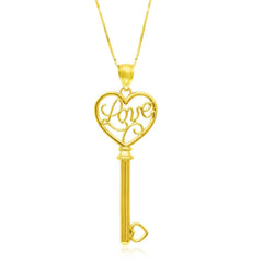 14k Yellow Gold Skeleton Key Style LOVE Pendant - Sable Gold