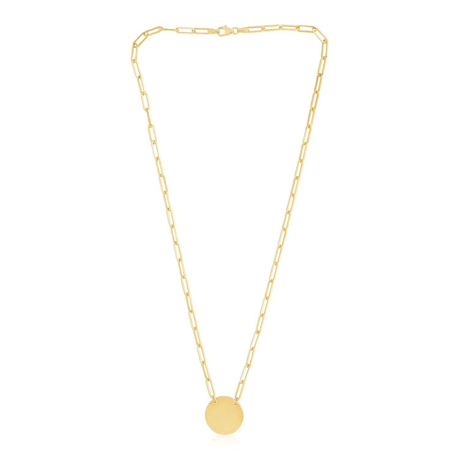 14k Yellow Gold High Polish Circle Disc Paperclip Link Necklace - Sable Gold