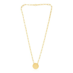 14k Yellow Gold High Polish Circle Disc Paperclip Link Necklace - Sable Gold