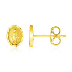 14k Yellow Gold Oval Religious Medallion Post Earrings - Sable Gold