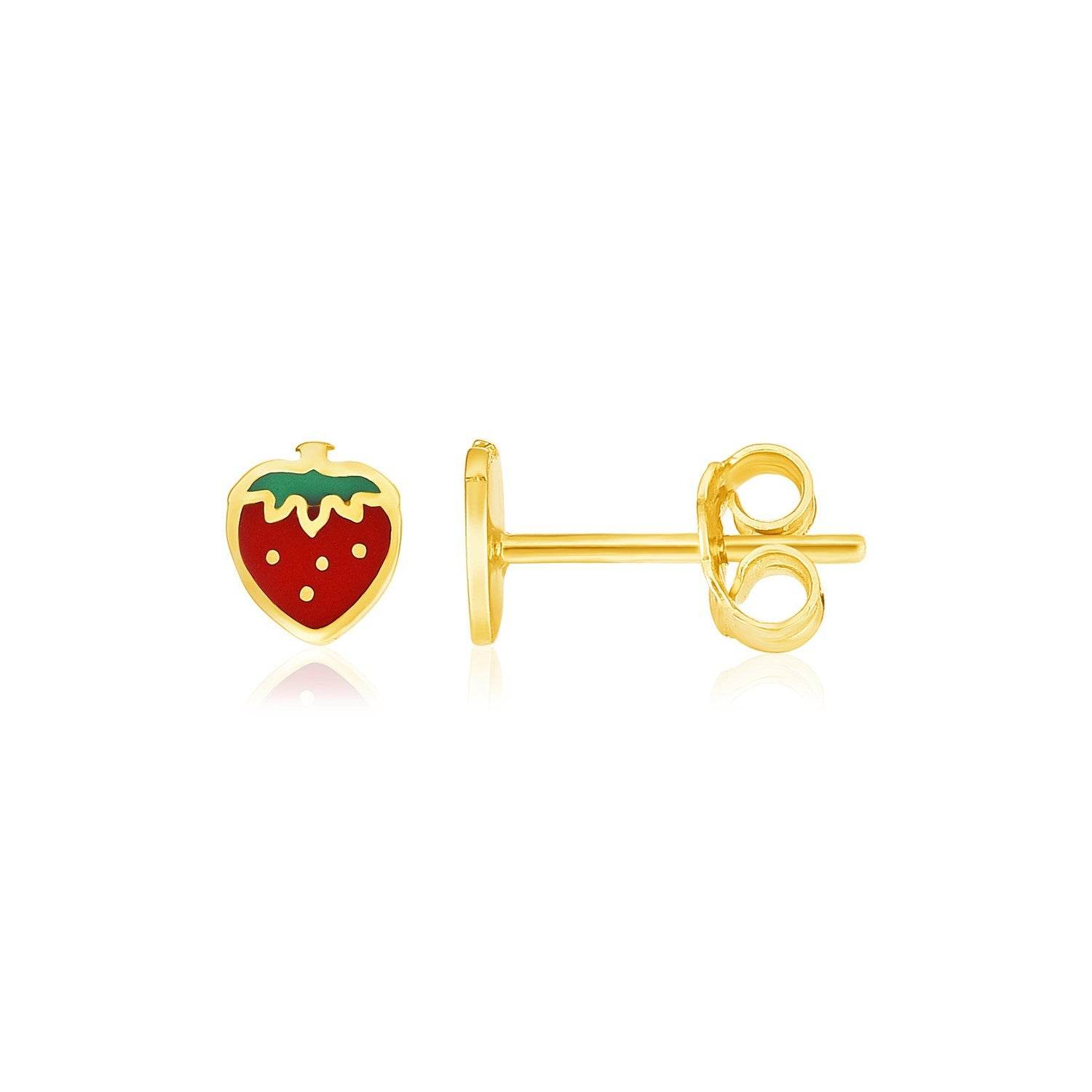 14k Yellow Gold Enameled Strawberry Childrens Earrings - Sable Gold