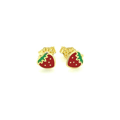 14k Yellow Gold Enameled Strawberry Childrens Earrings - Sable Gold