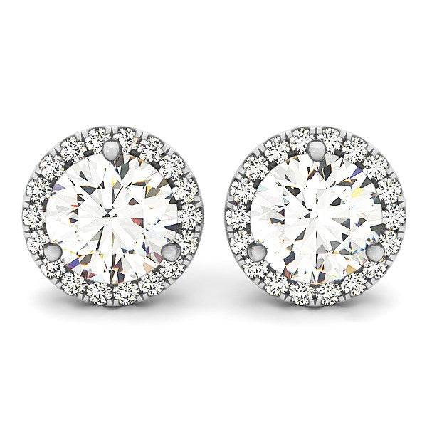 14k White Gold Round Prong Halo Style Earrings (1 cttw) - Sable Gold