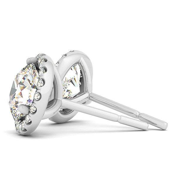 14k White Gold Round Prong Halo Style Earrings (1 cttw) - Sable Gold