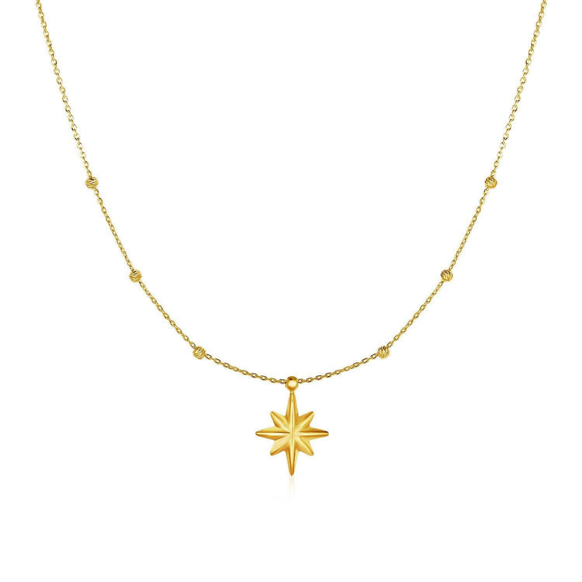 14k Yellow Gold Necklace with Eight Pointed Star and Beads - Sable Gold