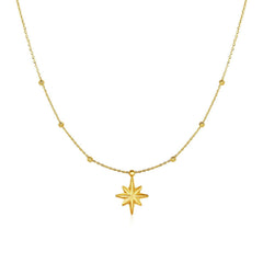 14k Yellow Gold Necklace with Eight Pointed Star and Beads - Sable Gold