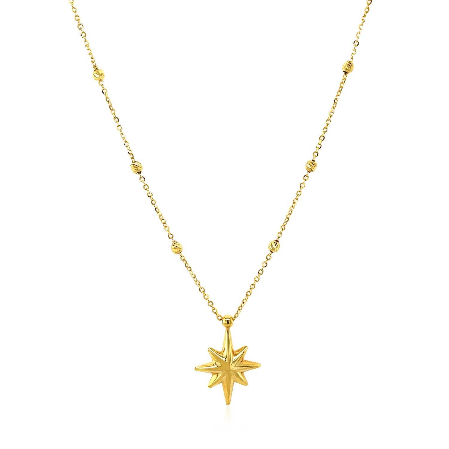 14k Yellow Gold Necklace with Eight Pointed Star and Beads - Sable Gold