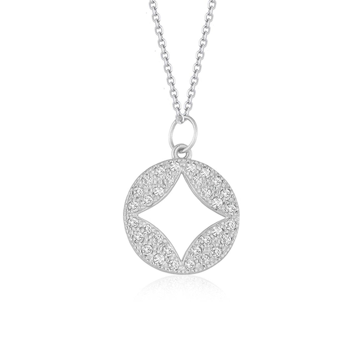 14k White Gold Diamond Studded Circle Pendant with Cut-out (1/3 cttw) - Sable Gold