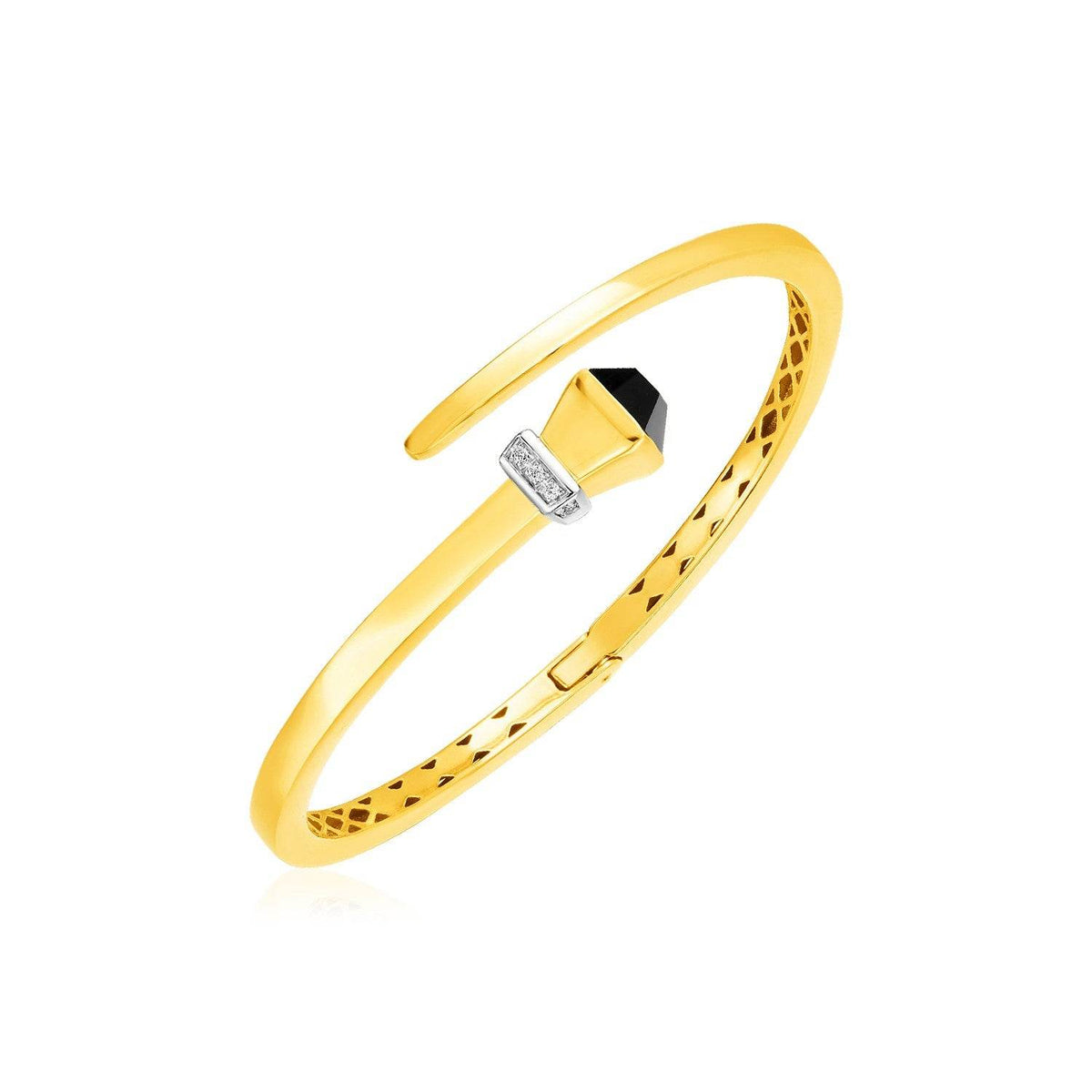 14k Yellow Gold Crossover Style Hinged Bangle Bracelet with Onyx (3.40 mm) - Sable Gold