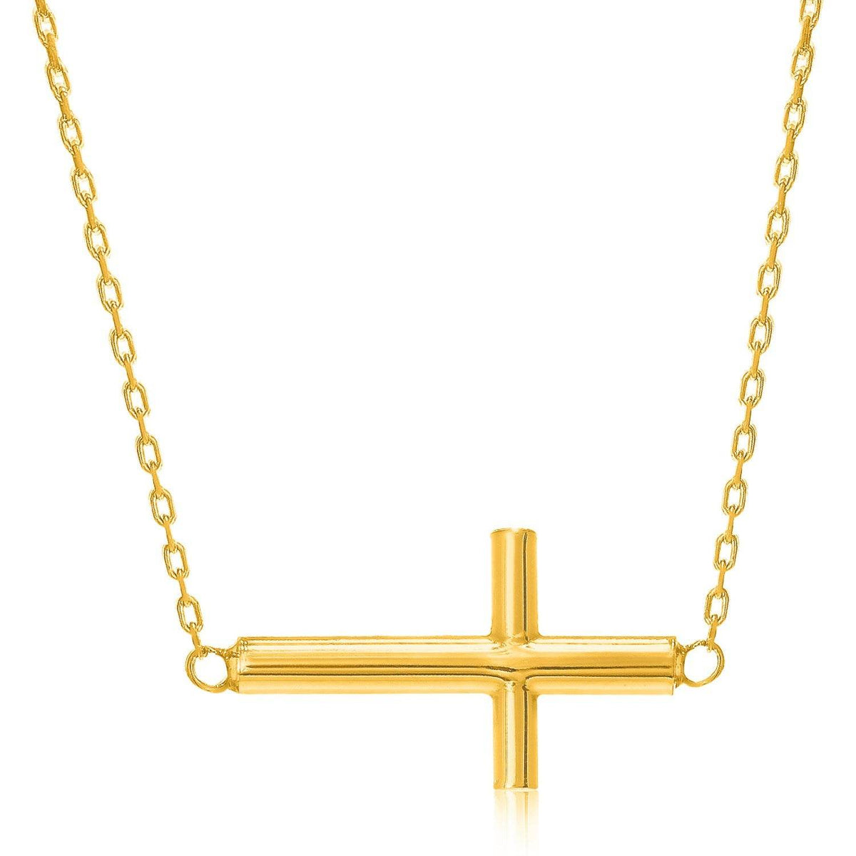 14k Yellow Gold Necklace with a Polished Cross Design - Sable Gold