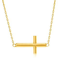 14k Yellow Gold Necklace with a Polished Cross Design - Sable Gold