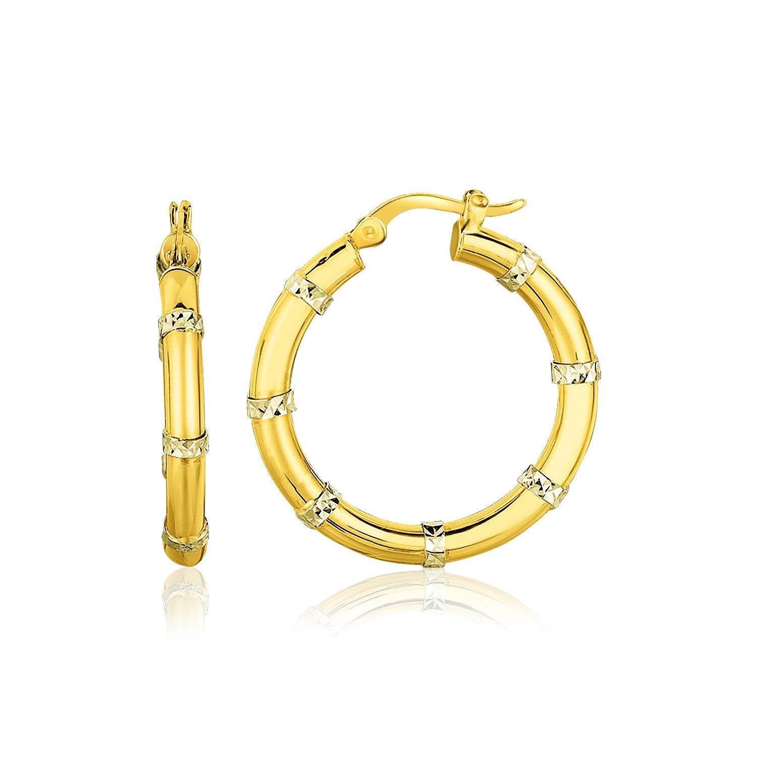 14k Two-Tone Gold Alternate Textured Hoop Earrings - Sable Gold