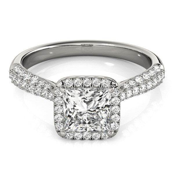 14k White Gold Halo Pave Band Diamond Engagement Ring (1 1/3 cttw) - Sable Gold