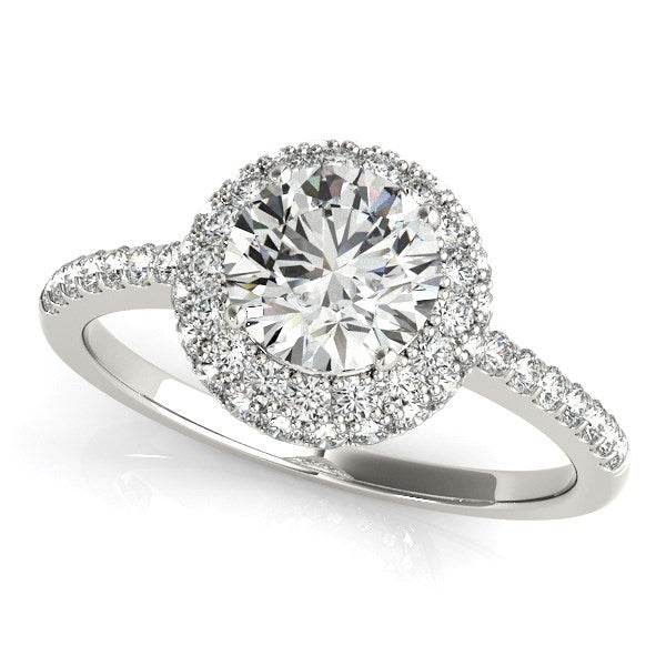 14k White Gold Classic Round Diamond Pave Design Engagement Ring (1 1/2 cttw) - Sable Gold