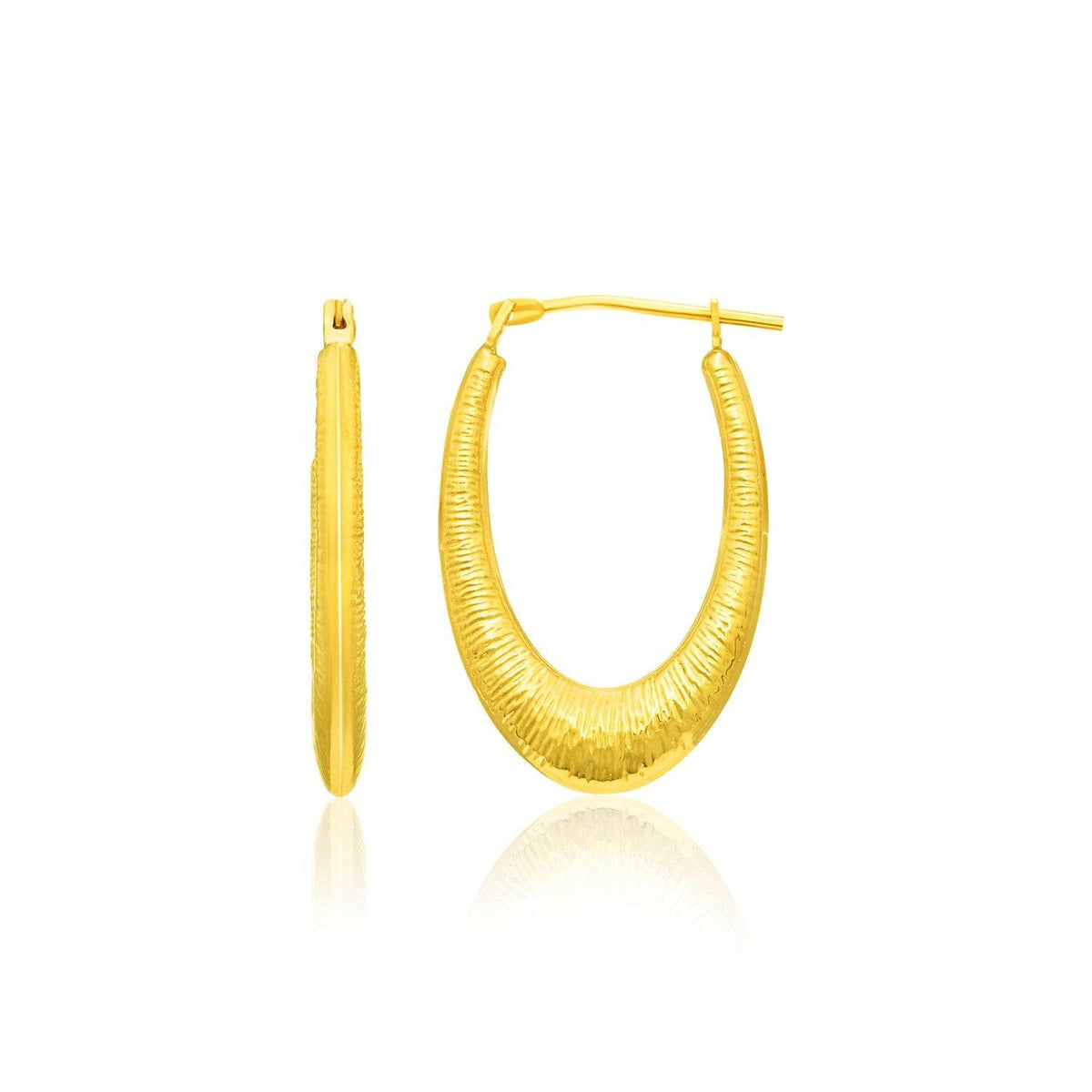 14k Yellow Gold Hoop Earrings in a Graduated Texture Style - Sable Gold