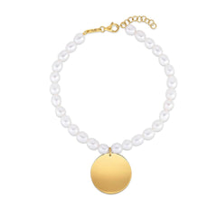 14k Yellow Gold Pearl Tag Charm Bracelet - Sable Gold