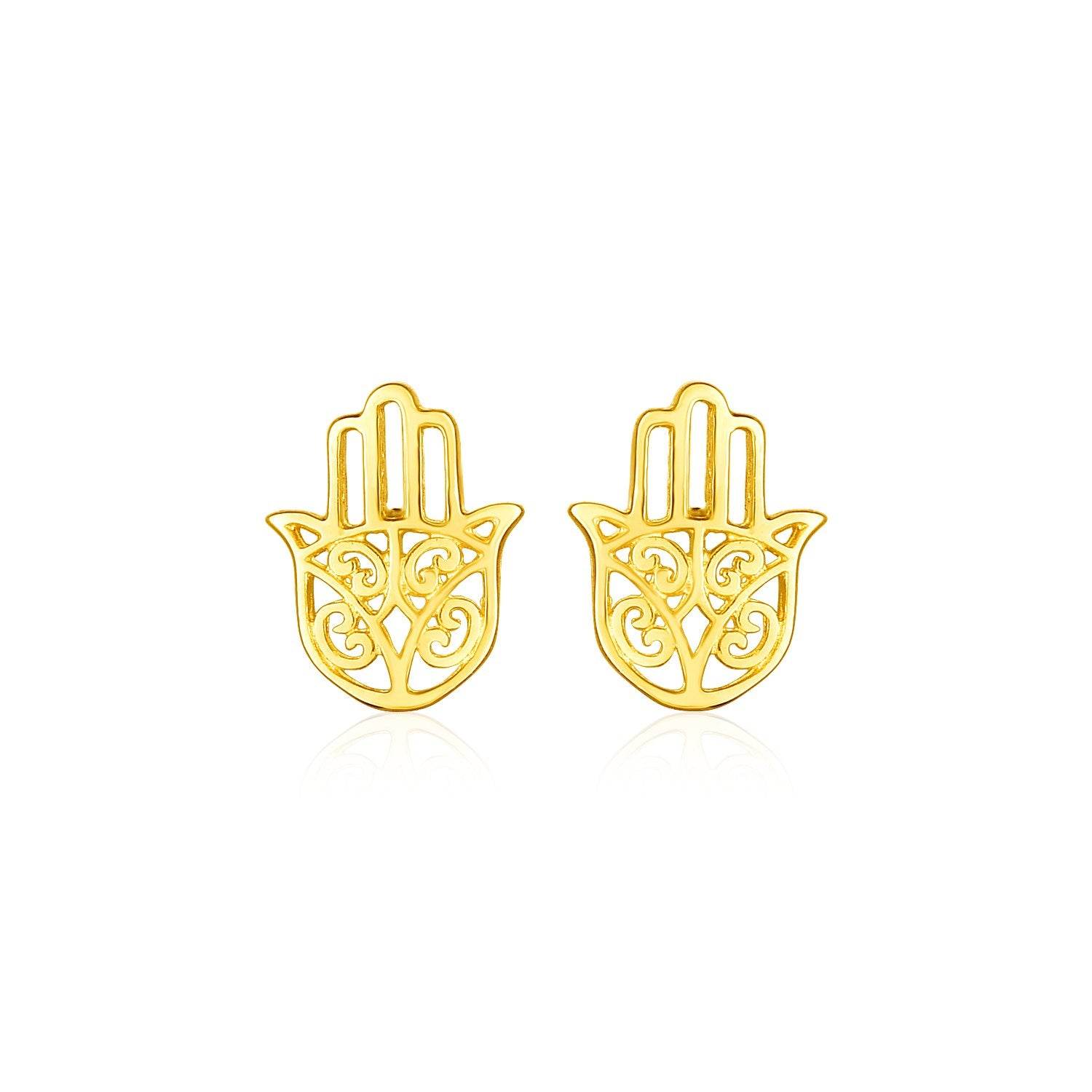 14k Yellow Gold Polished Hand of Hamsa Post Earrings - Sable Gold