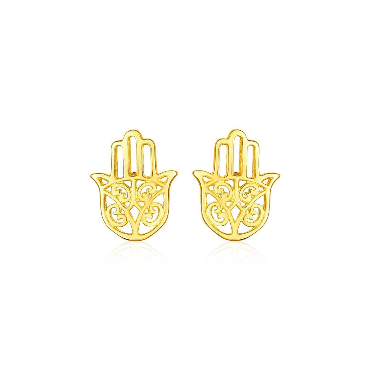 14k Yellow Gold Polished Hand of Hamsa Post Earrings - Sable Gold