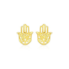 14k Yellow Gold Polished Hand of Hamsa Post Earrings - Sable Gold