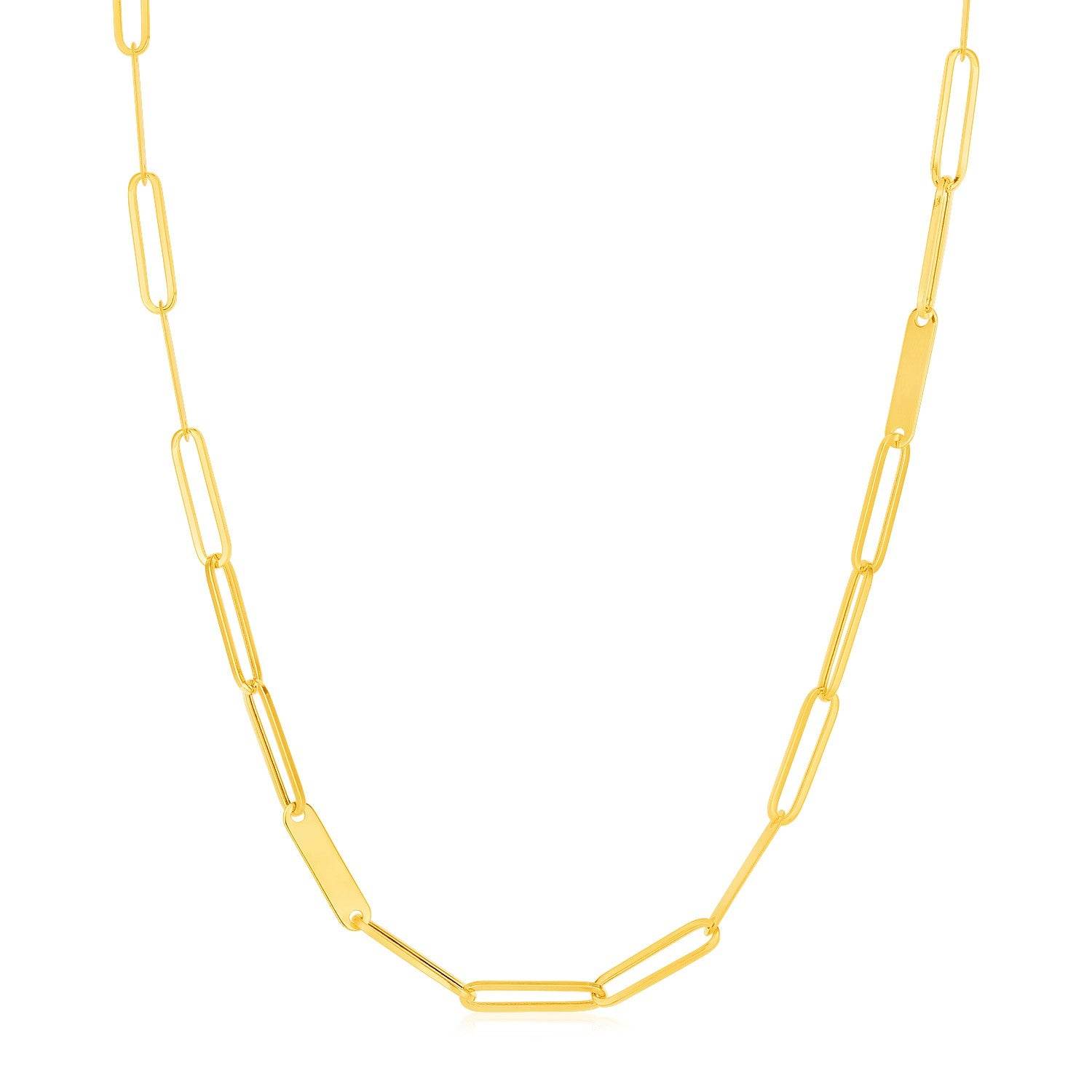 14k Yellow Gold Alternating Paperclip Chain Link and Gold Bar Necklace - Sable Gold