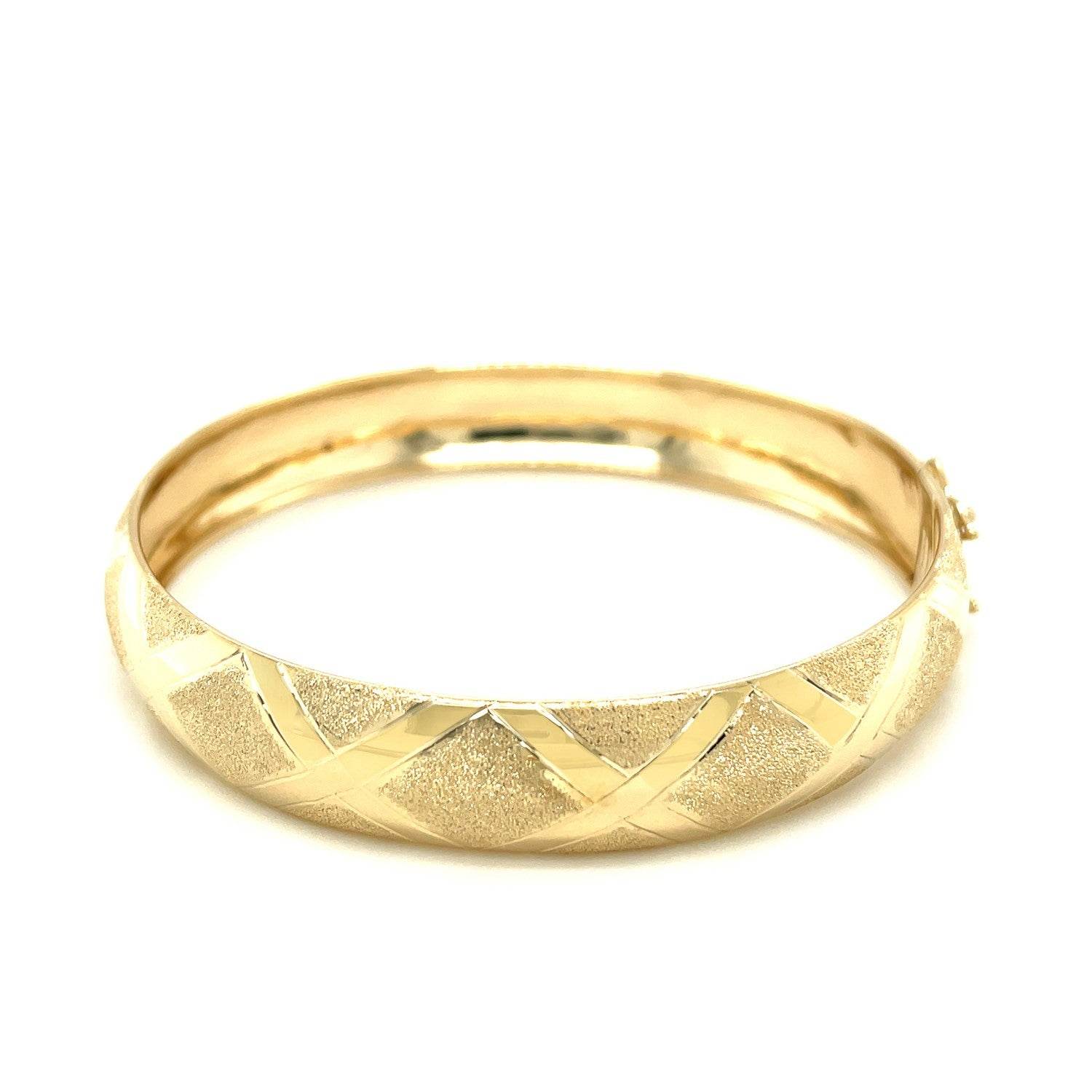 10k Yellow Gold Dual-Textured Diamond Pattern Bangle (12.00 mm) - Sable Gold