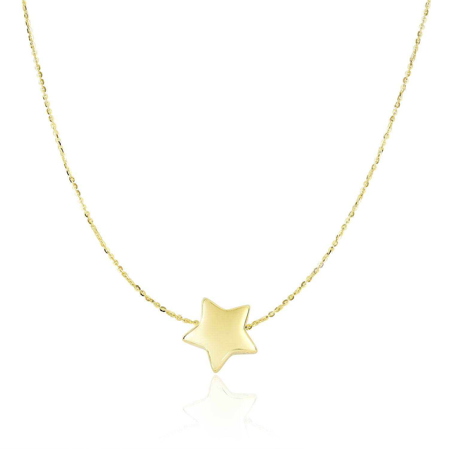 14k Yellow Gold Necklace with Shiny Puffed Sliding Star Charm - Sable Gold