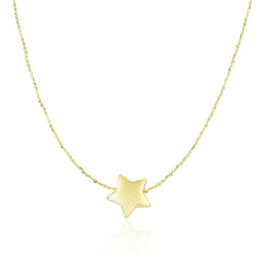 14k Yellow Gold Necklace with Shiny Puffed Sliding Star Charm - Sable Gold