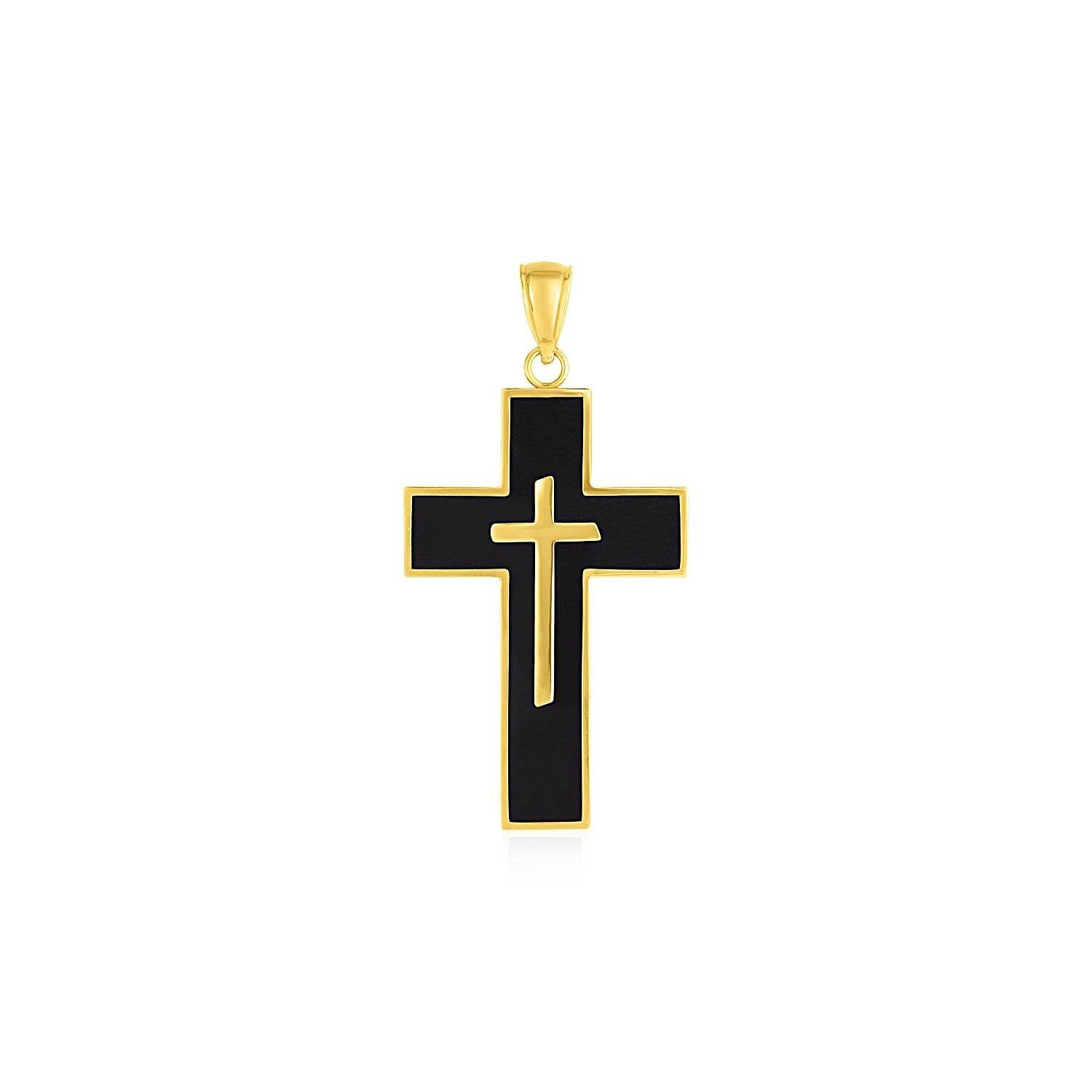 Cross Pendant with Black Enamel in 14k Yellow Gold - Sable Gold