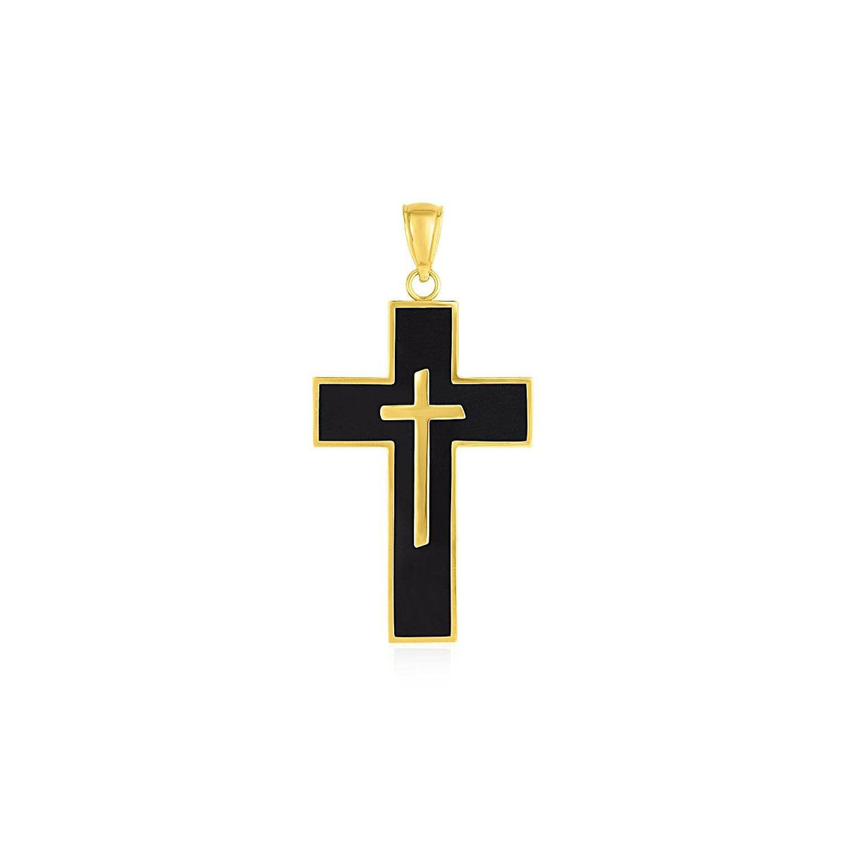 Cross Pendant with Black Enamel in 14k Yellow Gold - Sable Gold