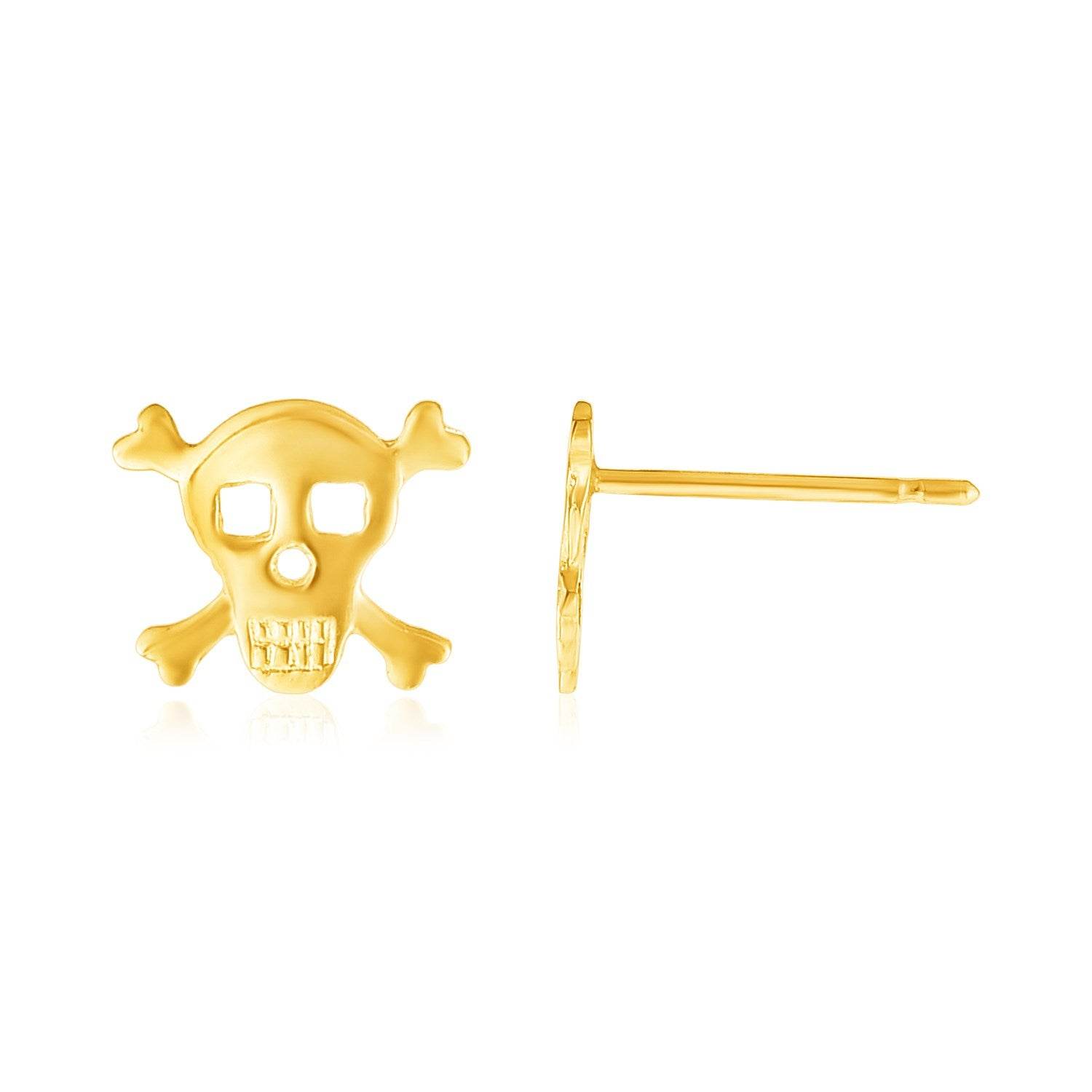 14K Yellow Gold Skull and Crossbones Post Earrings - Sable Gold