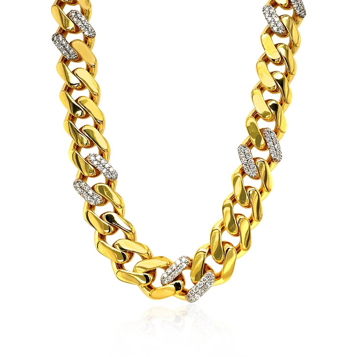 14k Yellow Gold 18 inch Polished Curb Chain Necklace with Diamonds - Sable Gold