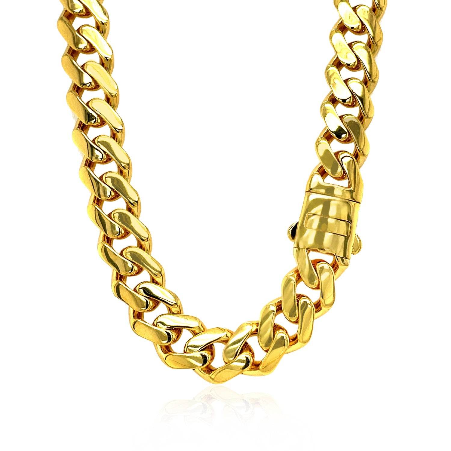 14k Yellow Gold 18 inch Polished Curb Chain Necklace with Diamonds - Sable Gold