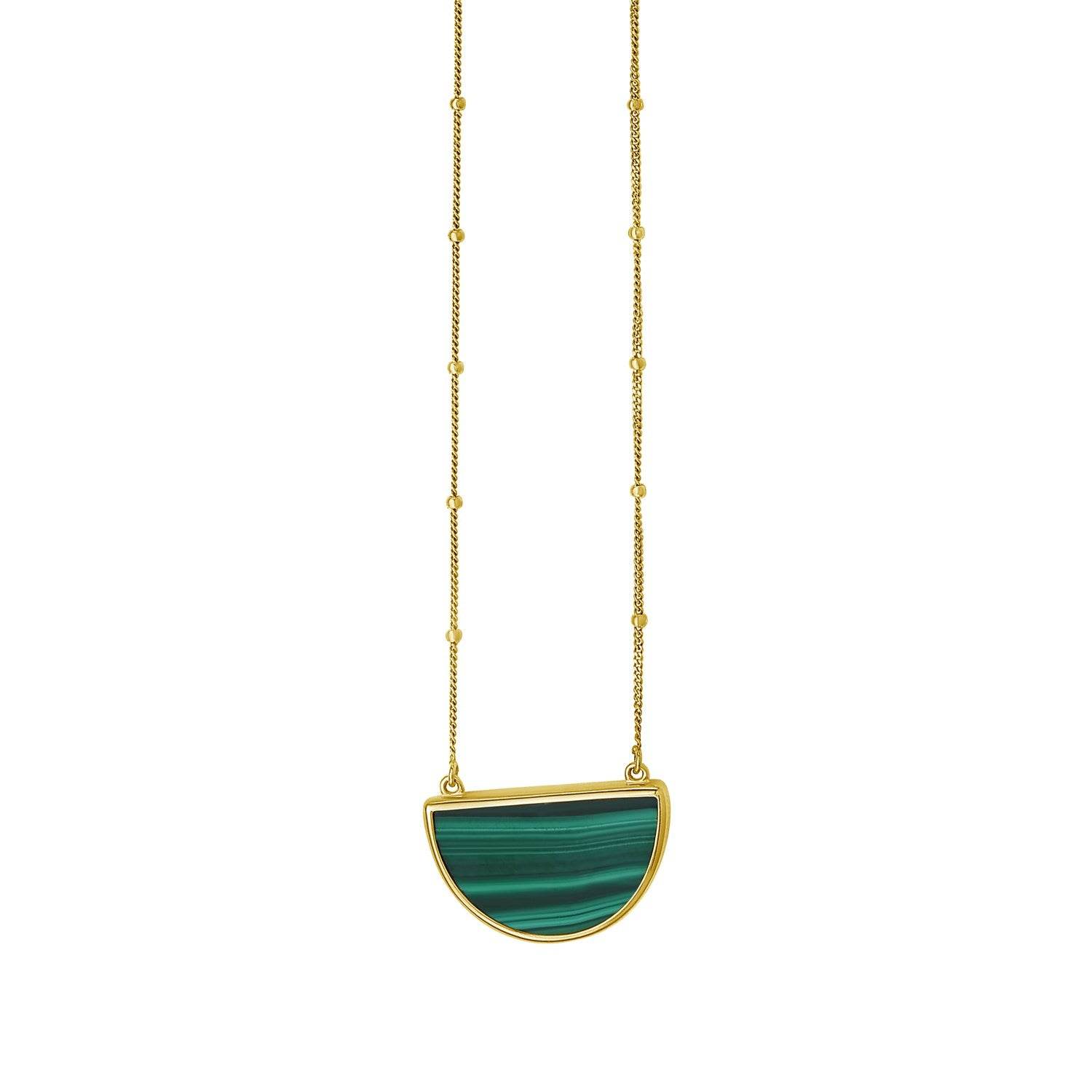 Malachite Geometric Half Moon Necklace in 14K Yellow Gold - Sable Gold