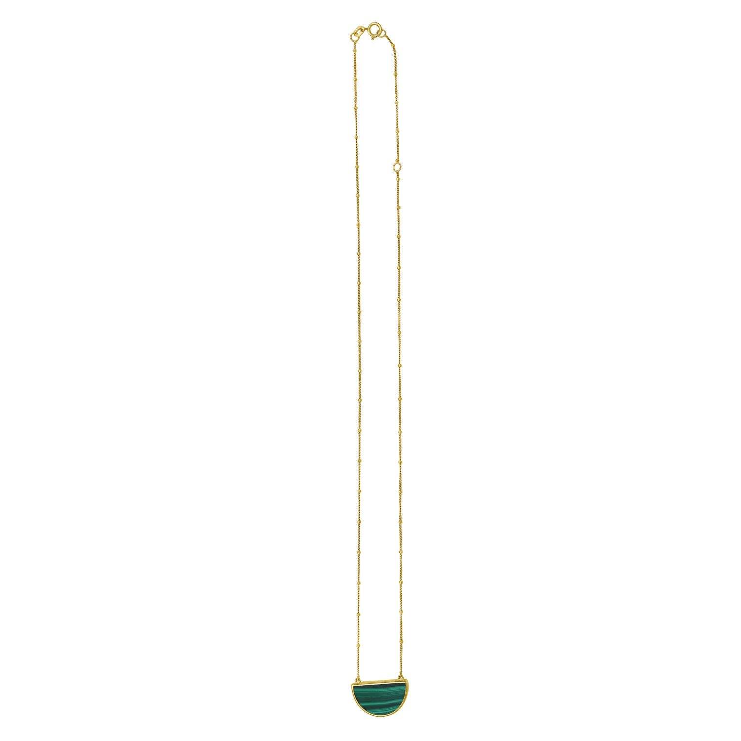 Malachite Geometric Half Moon Necklace in 14K Yellow Gold - Sable Gold