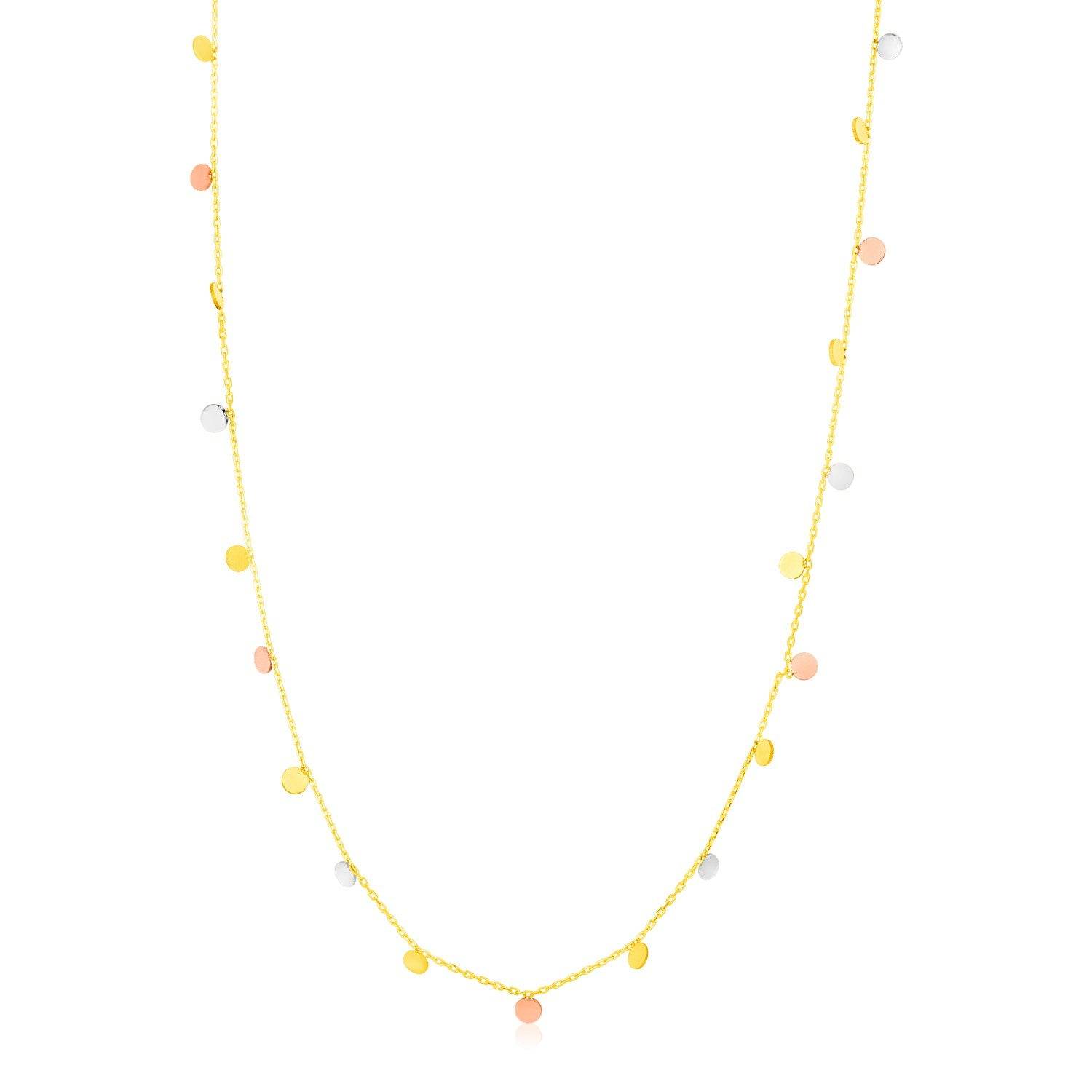 14K Tri Color Necklace with Dangling Circles - Sable Gold