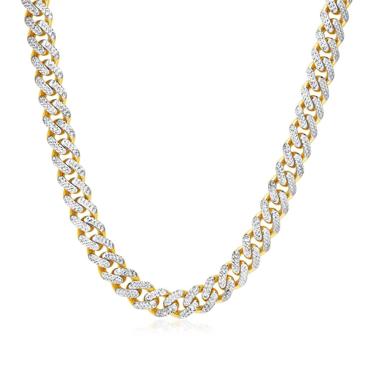 14k Two Tone Gold Miami Cuban Chain Necklace with White Pave - Sable Gold